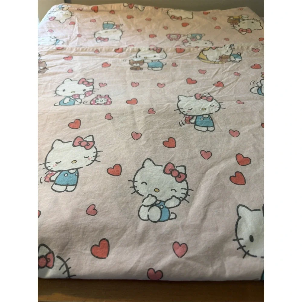 Pottery Barn‎ Hello Kitty Classic Hearts Full/Qn Duvet Cover EUC Organic Cotton